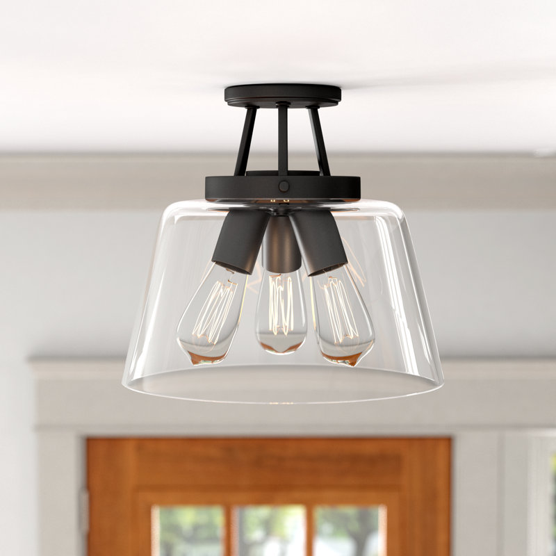 Macklin 3 - Light 13'' Simple Dome Semi Flush Mount in Matte Black, Matte Black