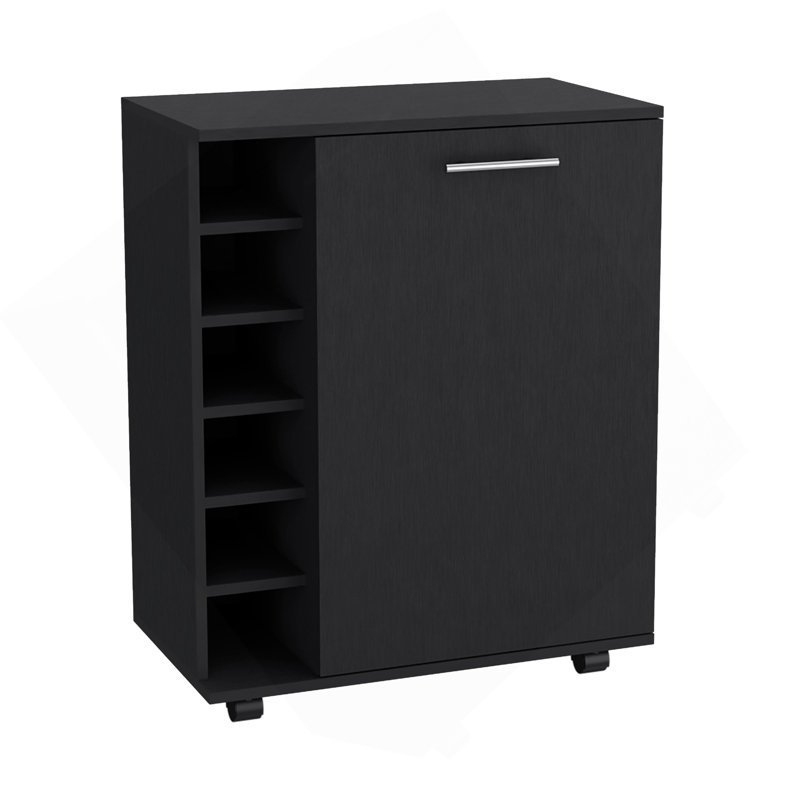 Chariot-bar Wick avec rangement pour le vin intégré, armoire spacieuse et roulettes lisses, Noir