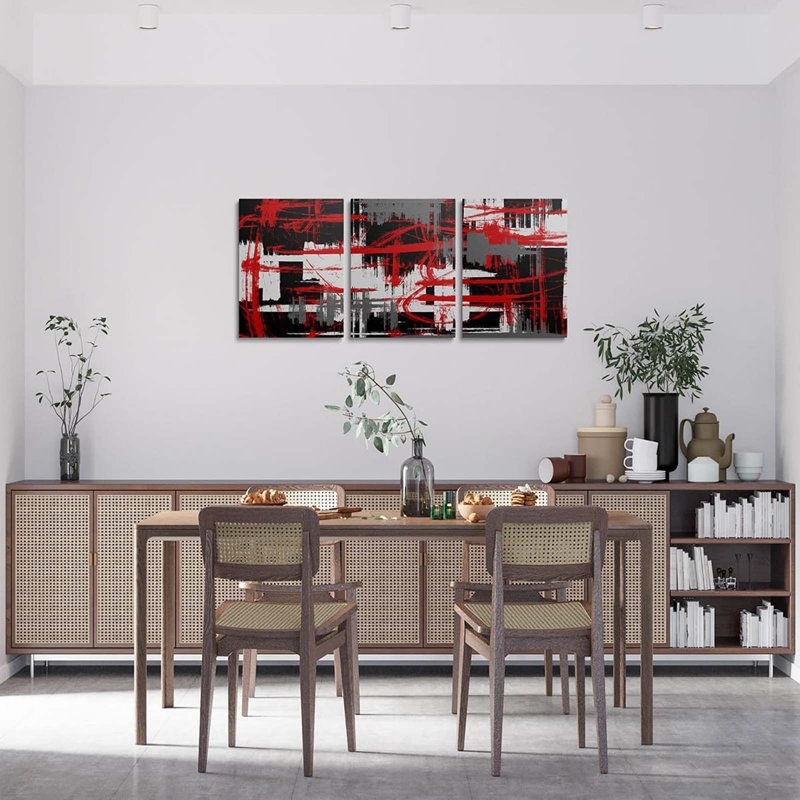 3 Piece Wrapped Canvas Print, Red/Black