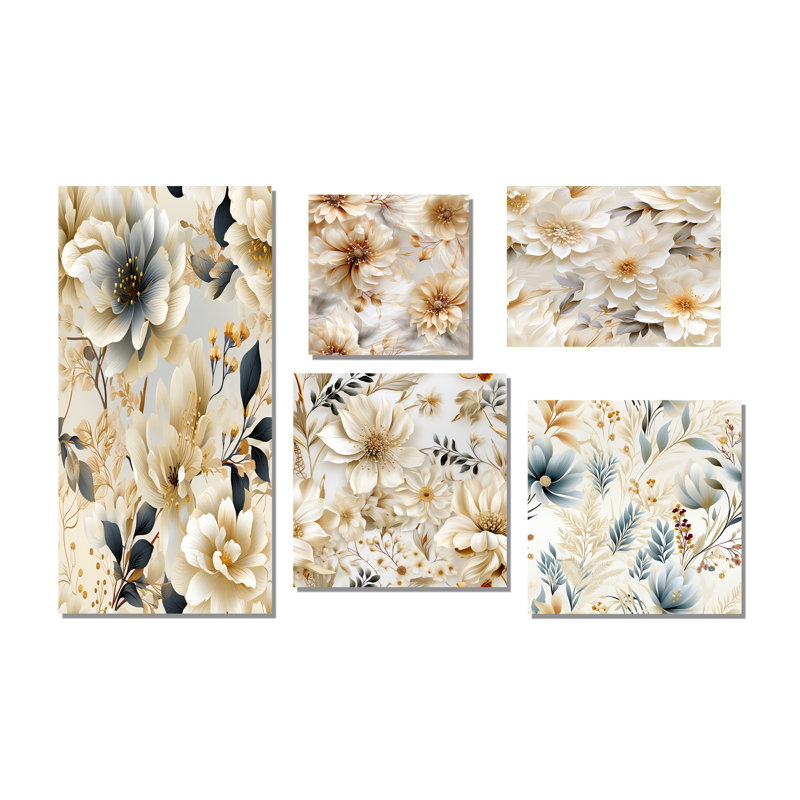 Apolline - ensemble de 5 impressions murales florales, Toile tendue