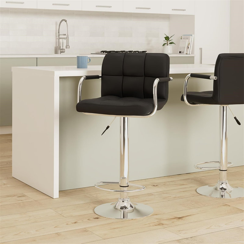 Tabouret de bar contemporain à accoudoirs pivotants réglables avec coussin