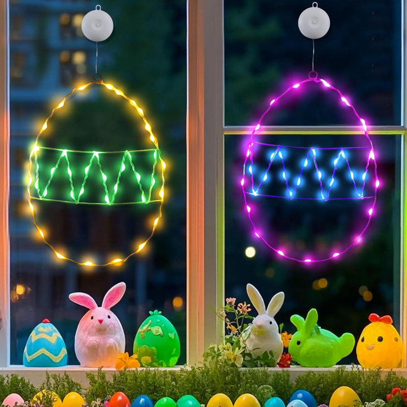 Window Light With Timer 2 Pieces Easter Decoration Window Light Hanging LED String Lights Easter Decoration Window Lights Battery