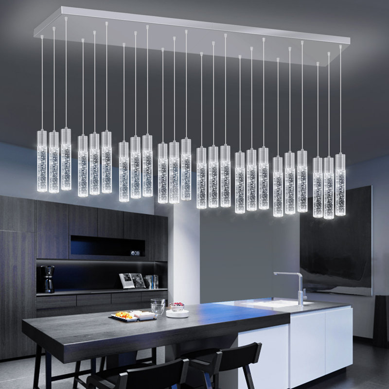 Lustre moderne 24 lumières à DEL en cristal argenté, Argent
