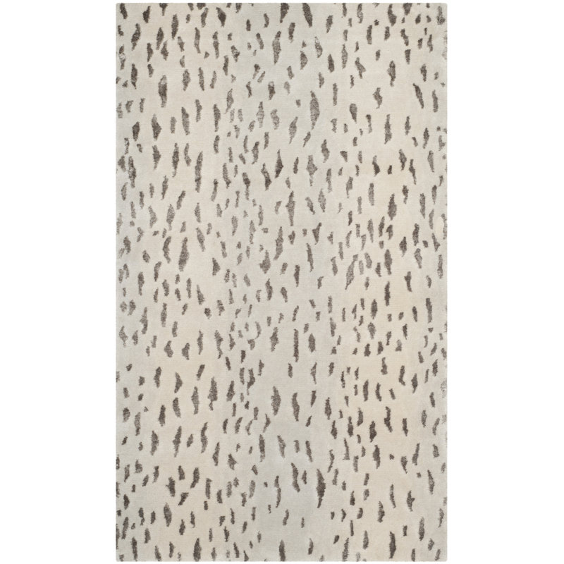 Tapis beige / argent à motif animalier en laine / viscose / coton noué à la main Sowders, Rectangle 3 pi x 5 pi