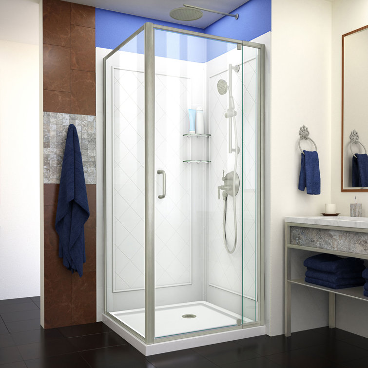 Flex Backwalls 32" W x 32" D x 76.75" H Square Pivot Shower Enclosure with Base Included