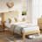 Rattan Bed Frame Twin with Natural Rattan Headboard Twin Bed Frame with LED Lights Bed with Headboard Solid Wood Bed Legs with Silent Slats No Box Spring Needed-1730640306
