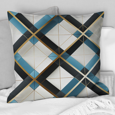 Blanc et bleu Urban Gridlock Channel - Coussin décoratif imprimé géométrique