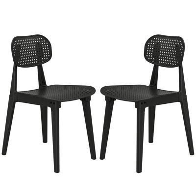 Chaise confortable en plastique avec coussin de dossier alvéolaire respirant (ensemble de 2), ensemble de 2 chaises en plastique d'intérieur, fauteuil de salon ergonomique pour salle à manger, salon, chambre à coucher, bureau, noir / blanc / gris