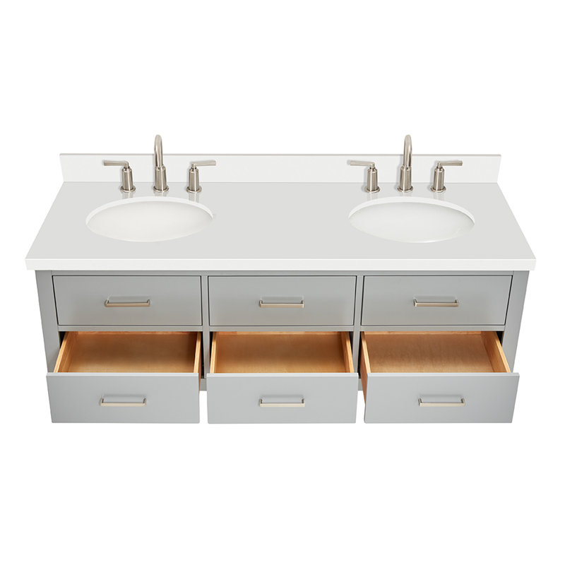 Macmullin 61'' Double Bathroom Vanity with White Quartz Top, Gray, Brushed Nickel
