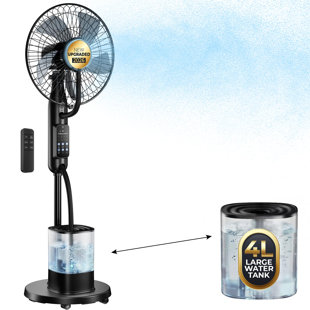 4L Large Water Tank Mister Cooling Fan, 5 Speeds 3 Modes Misting Standing Fan, Floor Fan with Remote for Home, Bedroom, Patio, Outdoor Pcs