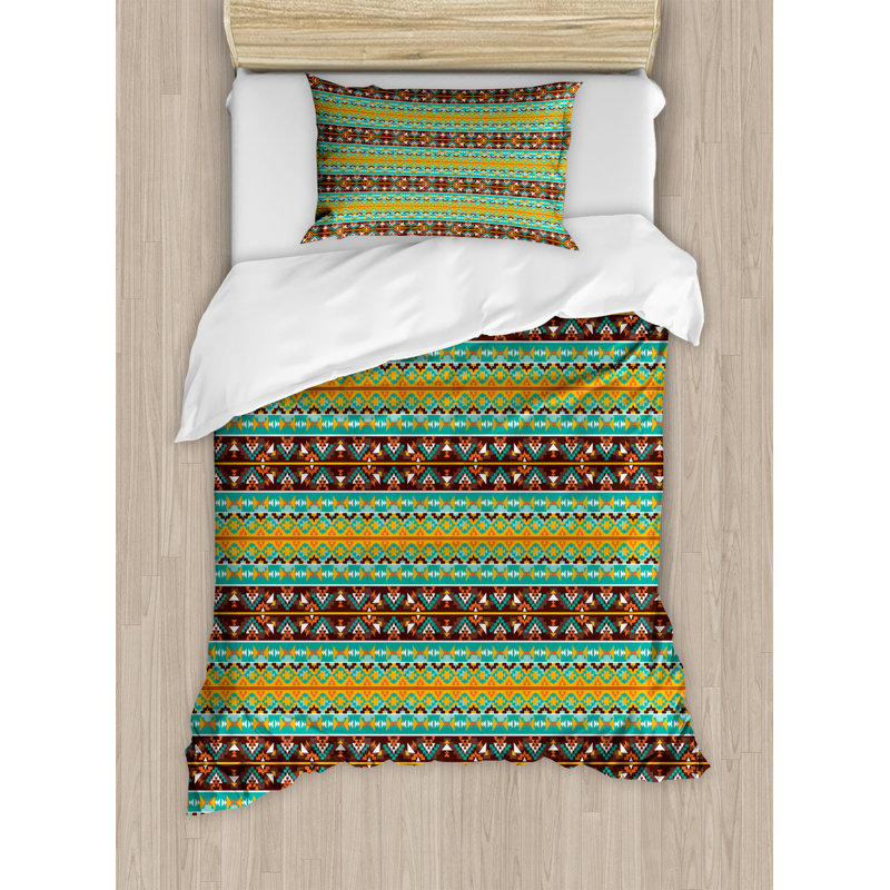 Rustic Polyester Geometric Shapes Duvet Cover, Knitted Seem Jacquard, Queen Duvet Cover + 2 Pillow Shams