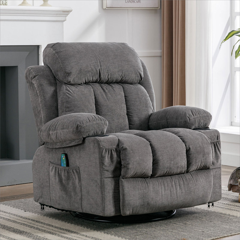 Swinging recliner massage heated sofa, with USB and 2 cup holders in side pockets