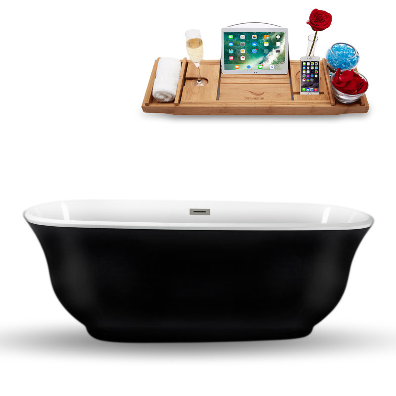 1699.2mm x 779.8mm Freestanding Soaking Acrylic Bathtub, Brushed Nickel