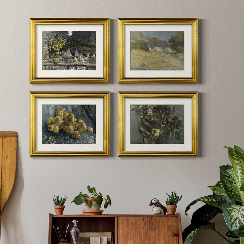 Ensemble de 4 reproductions encadrées de paysage rétro Lxxxviii