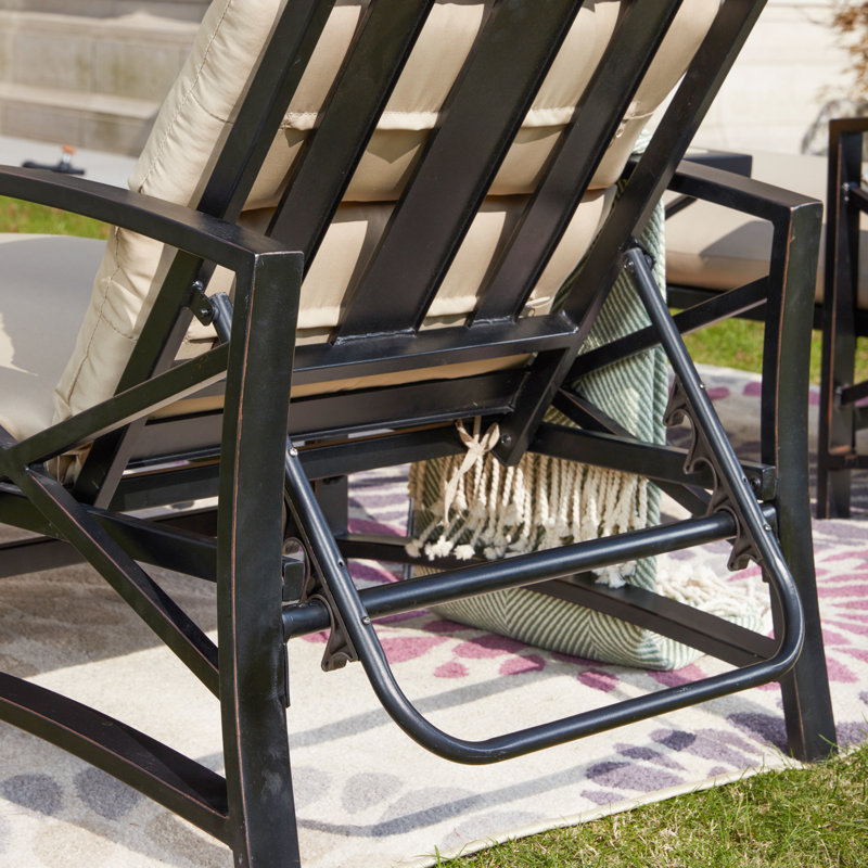 Ouellette Outdoor Rust-Resistant Metal Chaise Lounge Set with Table , Cushion Included, Khaki