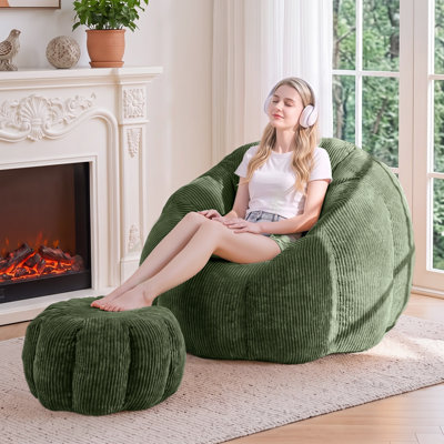 Fauteuil à billes en velours côtelé avec repose-pieds Giant