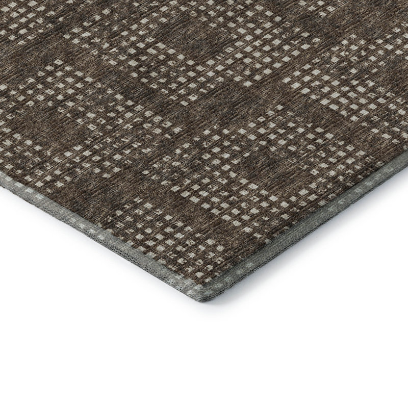 Premium Machine Washable Mayfield AMF33 Geometric Rug, 1'8" x 2'6", Brown