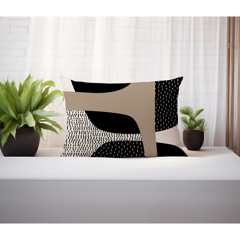 Coussin lombaire réversible intérieur / extérieur Vikka, H 14 po x l 20 po, Beige/Black/Off-White, Tribo