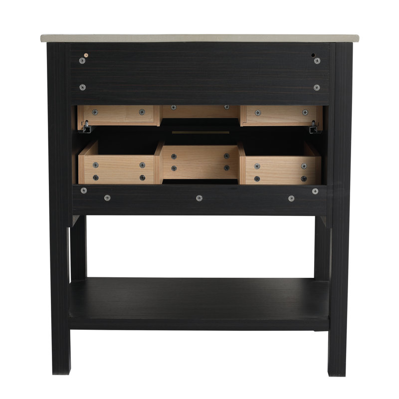 Ensemble de meuble-lavabo simple 30 po Rasharn, Blanc, Châtaignier noir / or