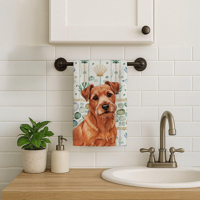 Red Norfolk Terrier Coastal Sea Glass Kitchen Towel, Red Norfolk Terrier