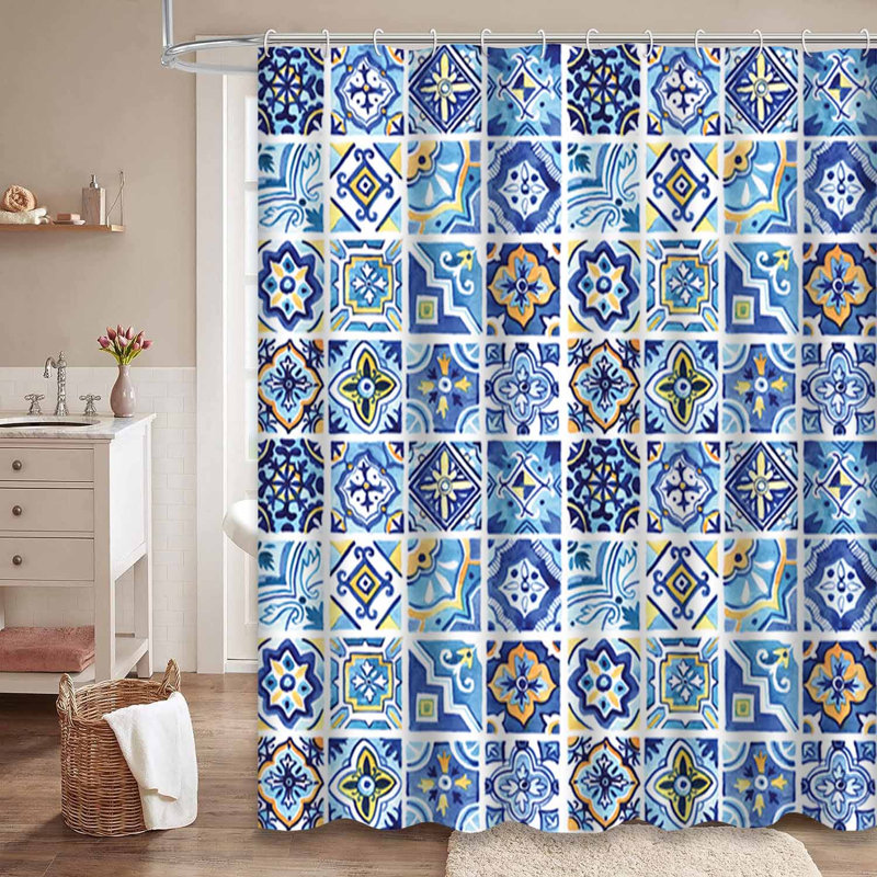 Rideau de douche méditerranéen avec 12 crochets, L 72 po x l 78 po