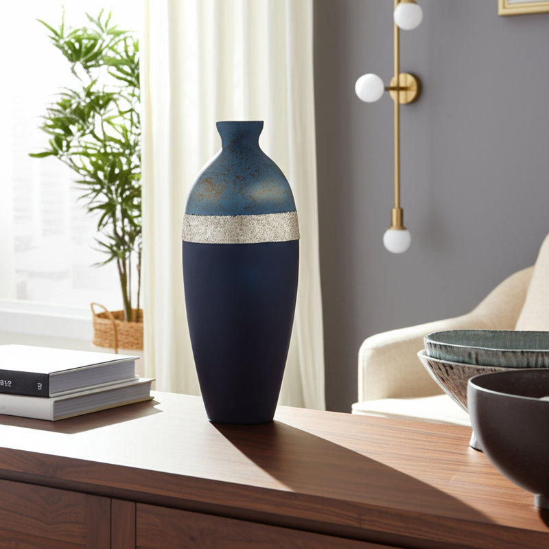 Glass Vase Modern Decorative Accent with Textured Band and Curved Silhouette for Contemporary Interiors and Stylish Design Enhancements in Living Room or Entryway Display Arrangement