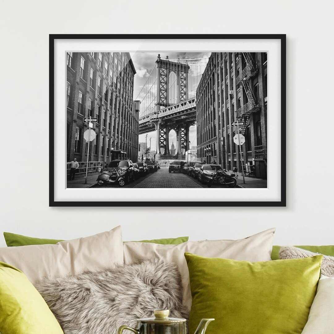 Gerahmtes Papierbild Manhattan Bridge in Amerika