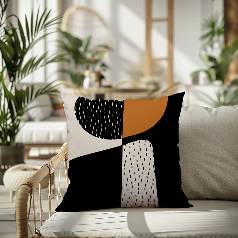 Coussin carré intérieur / extérieur pia, H 15 po x l 15 po, Orange brûlé / noir / blanc cassé