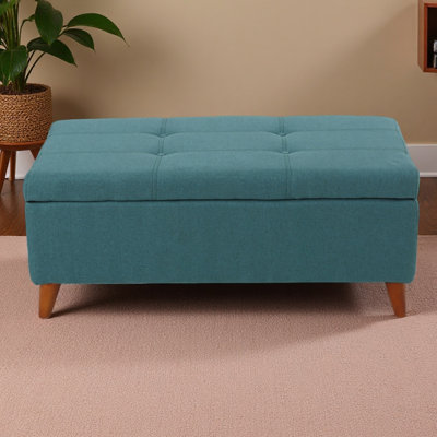 Home Decor, Tufted Ainsley Button Storage Ottoman Bench With Hinged Lid , Ottoman Bench With Storage For Living Room & Bedroom,Solid Wood Leg