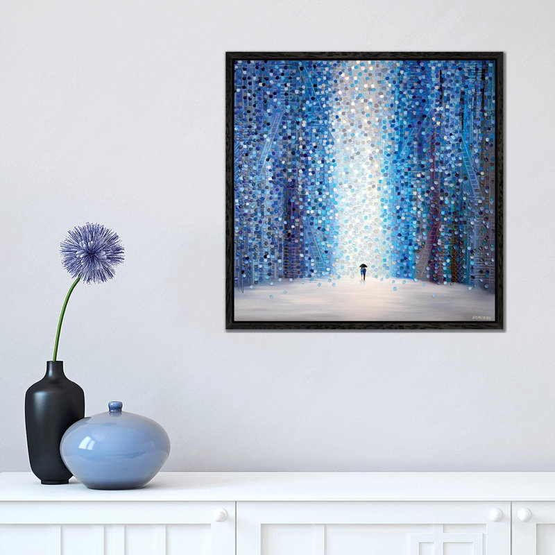 Under Umbrella With You In A Rainy Day by Ekaterina Ermilkina - Painting on Canvas, 45.72 cm H x 45.72 cm W, Black Framed