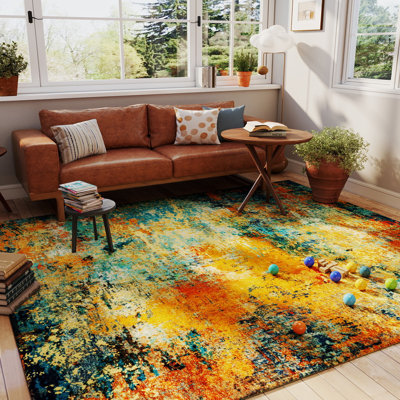 Tapis lavable abstrait à poils longs d'inspiration rétro doux pour le salon de la chambre à coucher