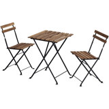 Bistro Set Metal Frame with FSC 100% Acacia Wood Natural Colour (2 chairs + 1 table)