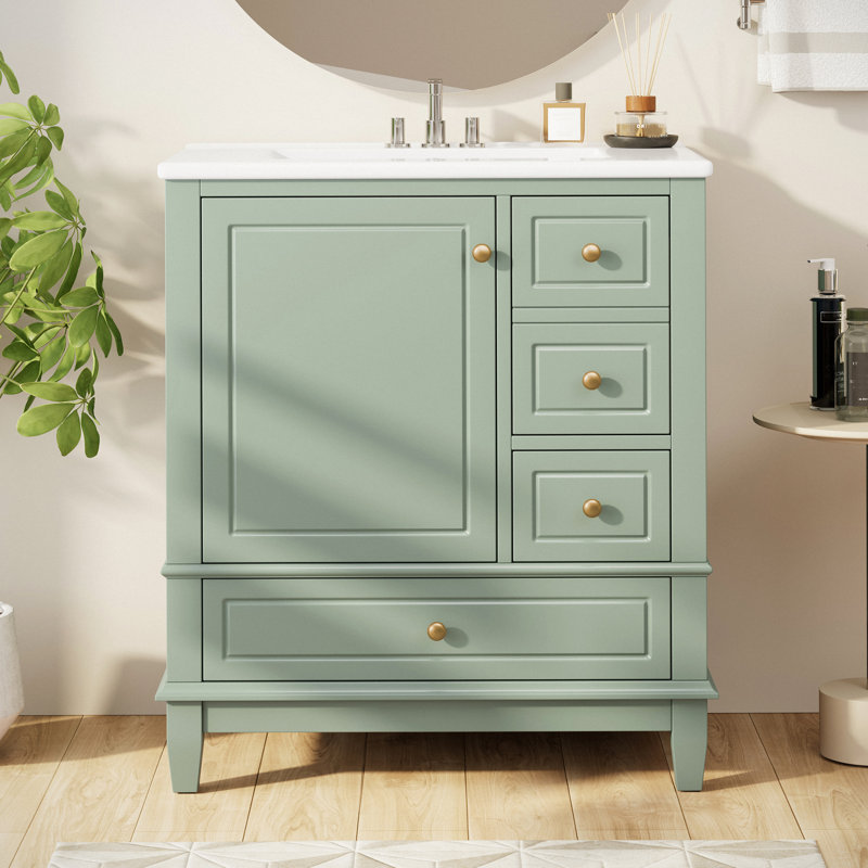Meuble-lavabo simple 30 po avec plateau en céramique Daisy, Vert