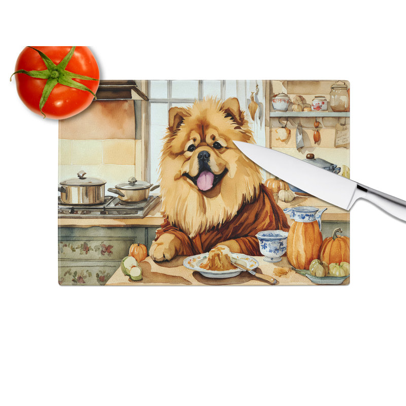 Chow Chow Fall Kitchen Pumpkins Glass Cutting Board Large