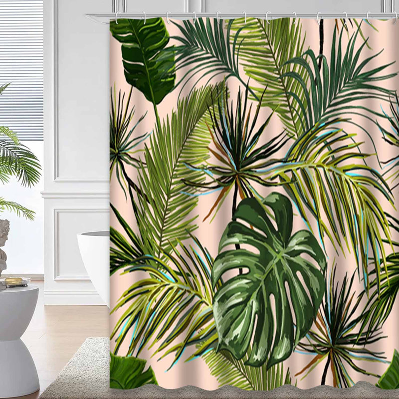Magnifique rideau de douche floral à motif de palmiers tropicaux avec 12 crochets, L 72 po x l 84 po