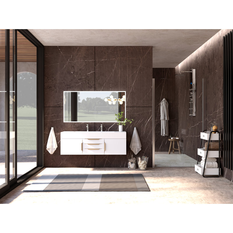 Ensemble de meuble-lavabo simple 60 po Nile, Blanc, Blanc, Nickel brossé