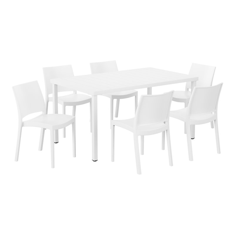 6-Person Outdoor Rectangular Dining Set, White