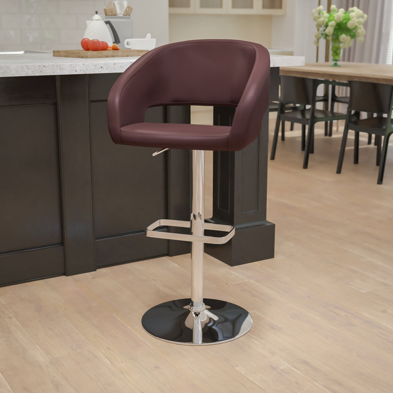 Tabouret de bar Amberlie, Chrome, Brun, 1