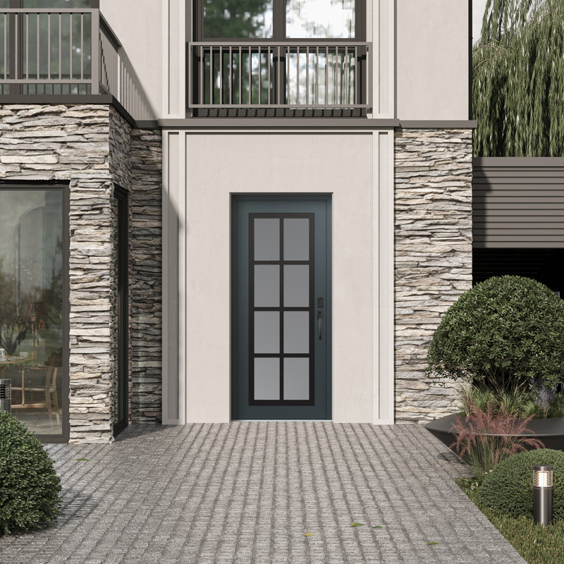 C16 à gauche 36 po X 80 po Porte d'entrée avant à panneau en verre givré anthracite et anthracite, Givré