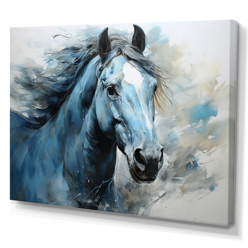 «Blue Horse Vibrant Blue Equine I», art mural grand cheval, H 24 po x l 32 po x P 1 po, Toile tendue