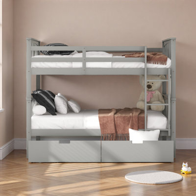 Lit superposé double au-dessus de double avec tiroirs et échelle pour meubles de chambre à coucher, chambre d'amis