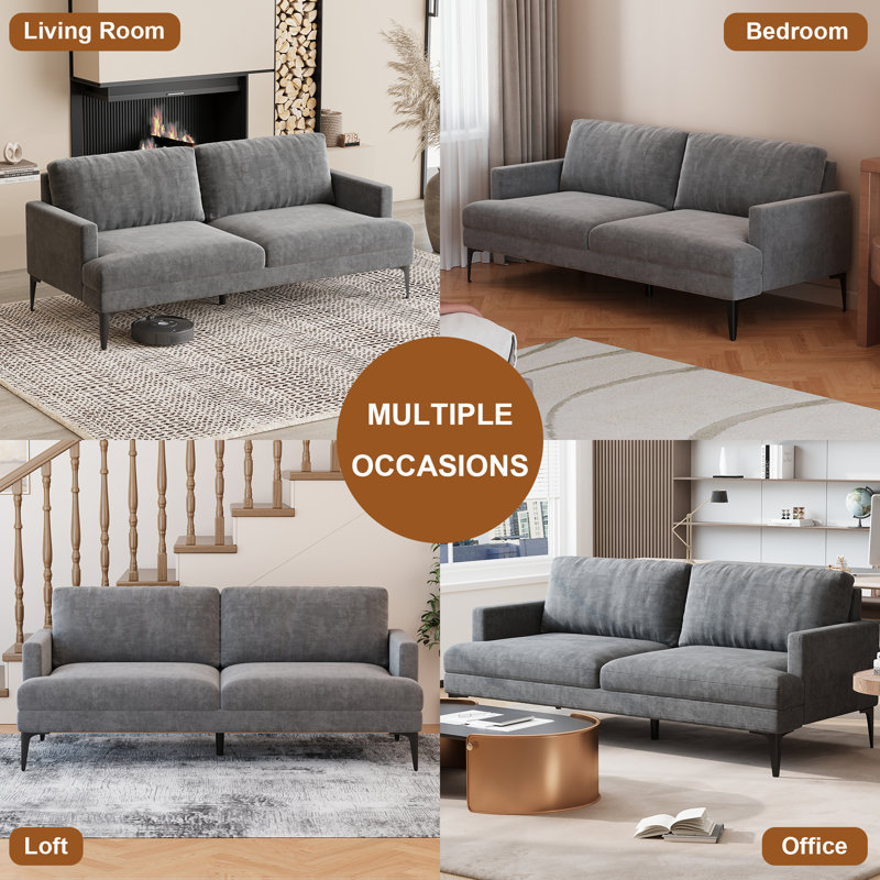 Canapé-causeuse avec repose-tête ajustable Petit canapé rembourré ergonomique à 3 places de 76 po avec coussins amovibles et structure en bois robuste pour la chambre à coucher, le bureau ou un appartement Gris