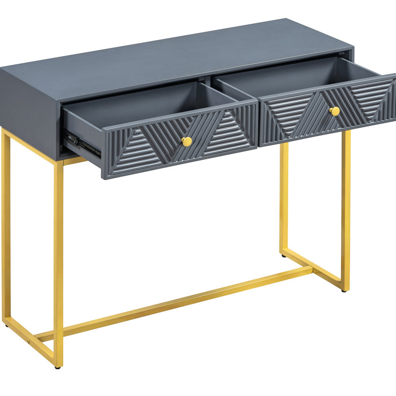 Console de salon grise à deux tiroirs - Armoire de rangement moderne, style Bold Gold, Grey