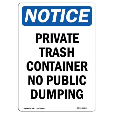 Private Container No Public Dumping Sign