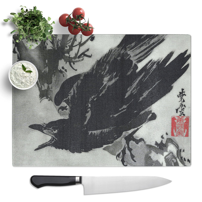 Crow On A Branch By Kawanabe Kyosai  Glass Chopping Board