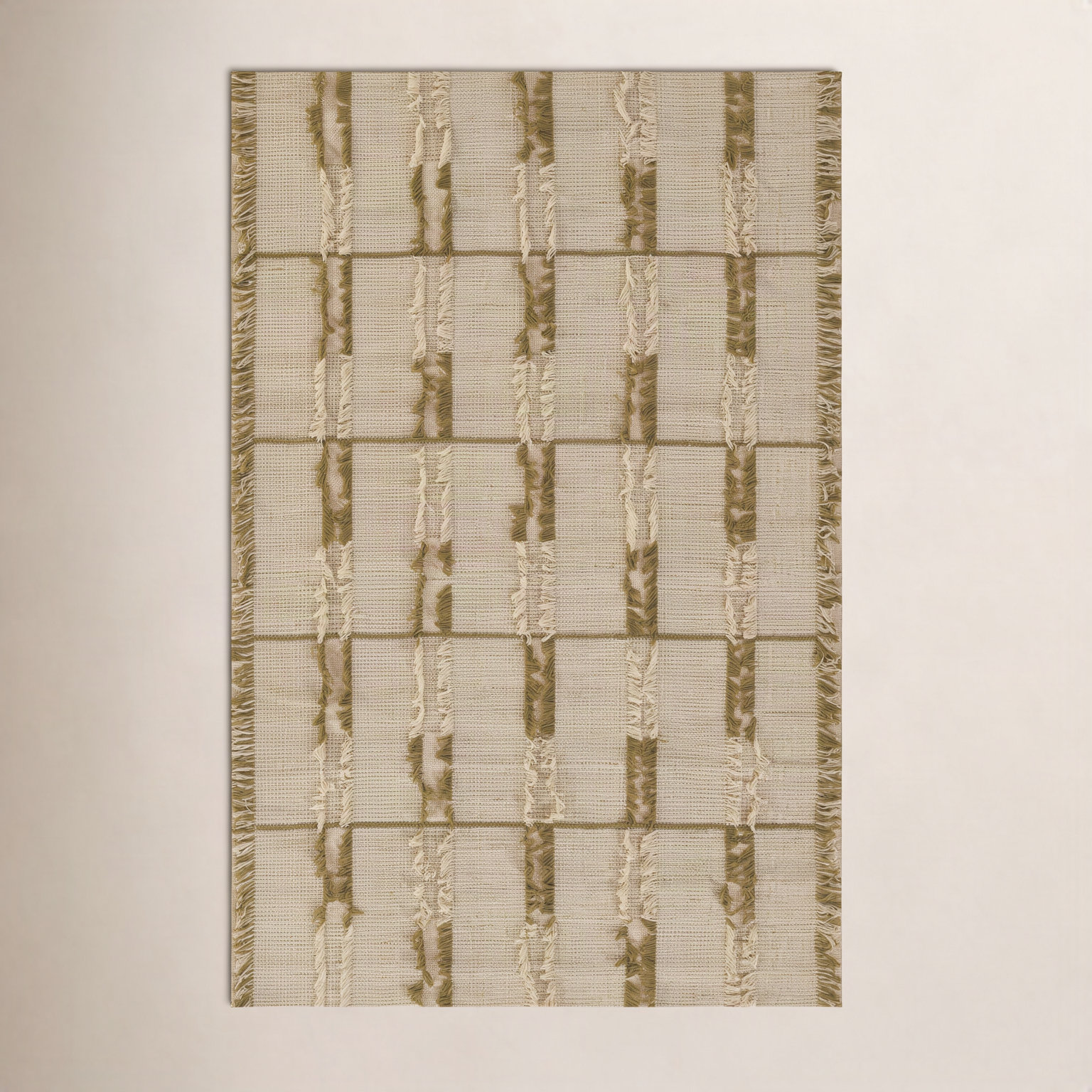 Ganya Green Hand-Woven Striped Wool Rug, Rectangle 2' x 3'