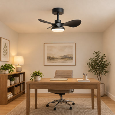 24" Small  Ceiling Fan with Light remote control ,Modern Low Profile black Ceiling Fan, 6-Speeds Quiet Reversible DC motor  for Bedroom,Kitchen