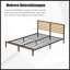 Structure de lit grand lit avec tête de lit en bois, plateforme en métal robuste, rangement sous le lit, support de matelas silencieux, brun rustique et noir