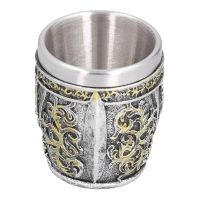 Tête de mort en résine en acier inoxydable avec doublure en acier inoxydable et petite tasse Viking