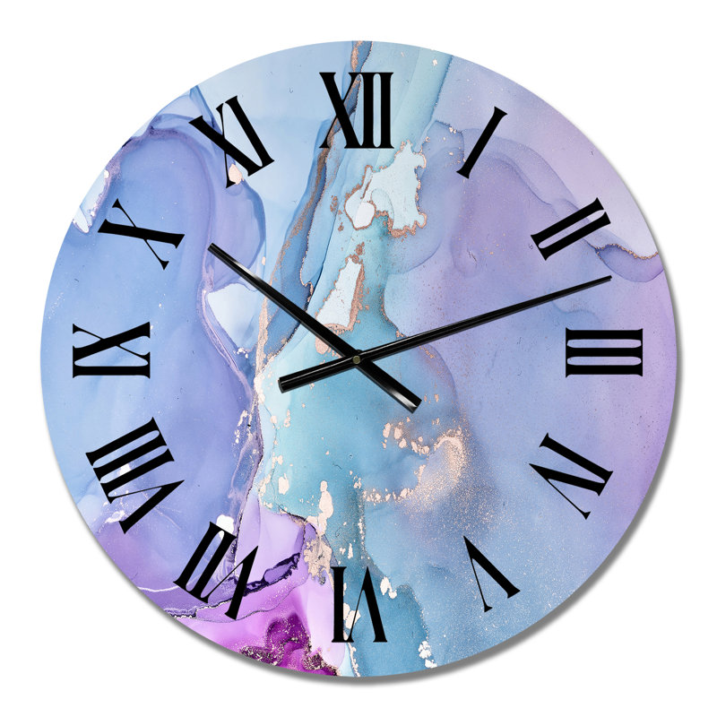 Horloge murale moderne - art liquide bleu avec veines dorées II, Moyen